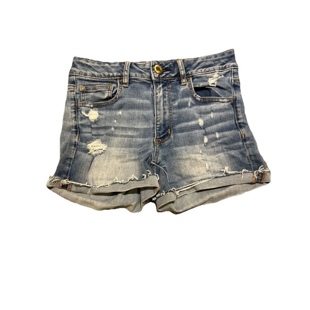 American Eagle Outfitters Jean Shorts Sz 6 Super Stretch‎ High-Rise Distressed